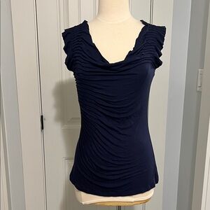 Chic Navy Ruched Women's Sleeveless Blouse